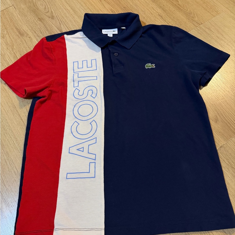 Lacoste Navy and Red Colorblock Polo